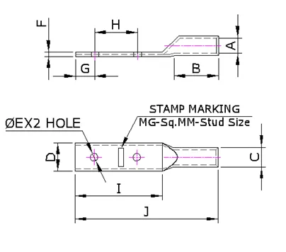 Aluminum Long Palm Double Stud Tubular Terminal End — Aluminium, Indian Standards — alternate view