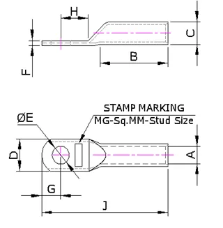 Aluminium Long Barrel Stud Tubular Terminal Ends for XLPE IS: 8309 (MGAX Series) — Aluminium, Indian Standards — alternate view