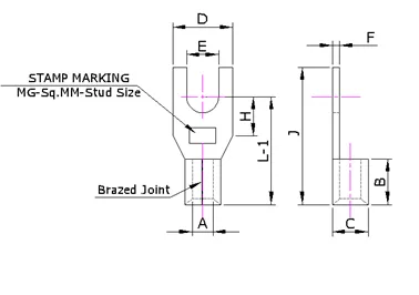 Copper Fork type non-Insulated terminal (MGF Series) — Copper, Indian Standards — alternate view