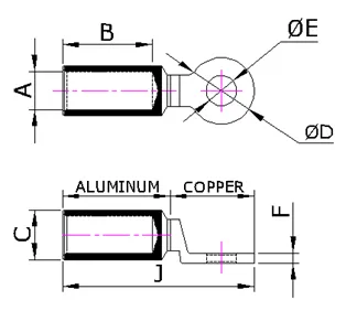 Aluminium-Copper Bi-Metal Terminals with Copper Palms (MGBT Series) — Copper, Indian Standards — alternate view