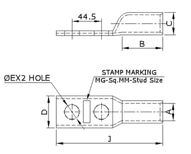Copper Two Hole Extended Palm Terminal Ends (MGTT Series) — Copper, IEC 61238/BS Standards — alternate view